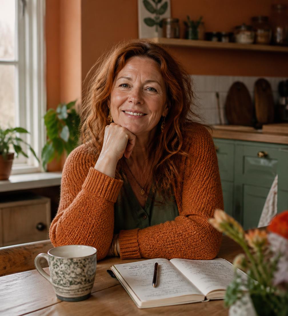 Marleen, de maker van De Overgang Reset, aan haar keukentafel